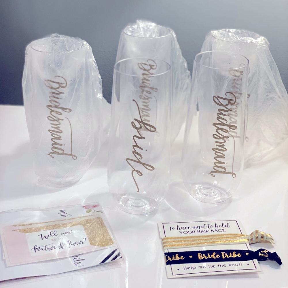 Bride & Bridesmaids Stemless Champagne Flutes